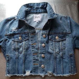 Distressed cropped demin jacket